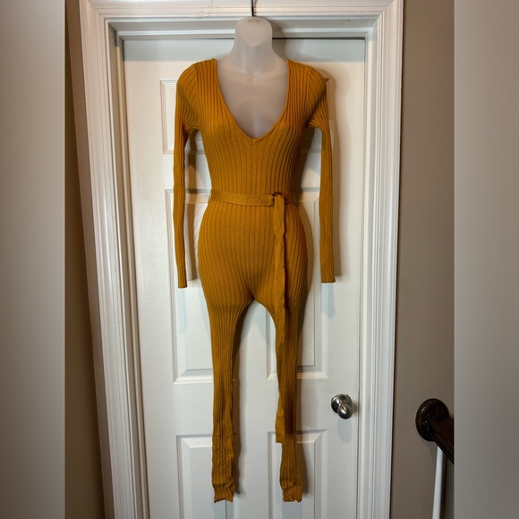 Ribbed Knit Jumpsuit in Mustard - Picture 5 of 9